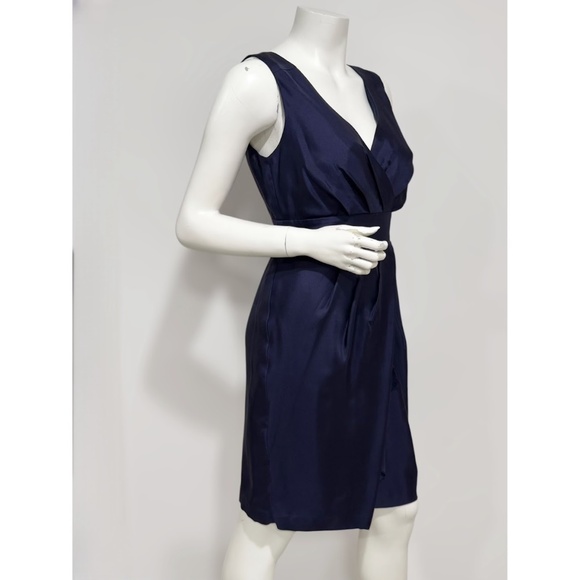 Banana Republic Women's Navy Blue V-Neck Faux Wrap Silk Cocktail Dress Size 4 - Picture 6 of 9